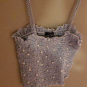 Smocked pearl embellished crop top small